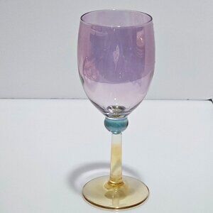 Vintage Amethyst & Amber Stemmed Wine Glass 7" by Mila Int. iridescent Italy